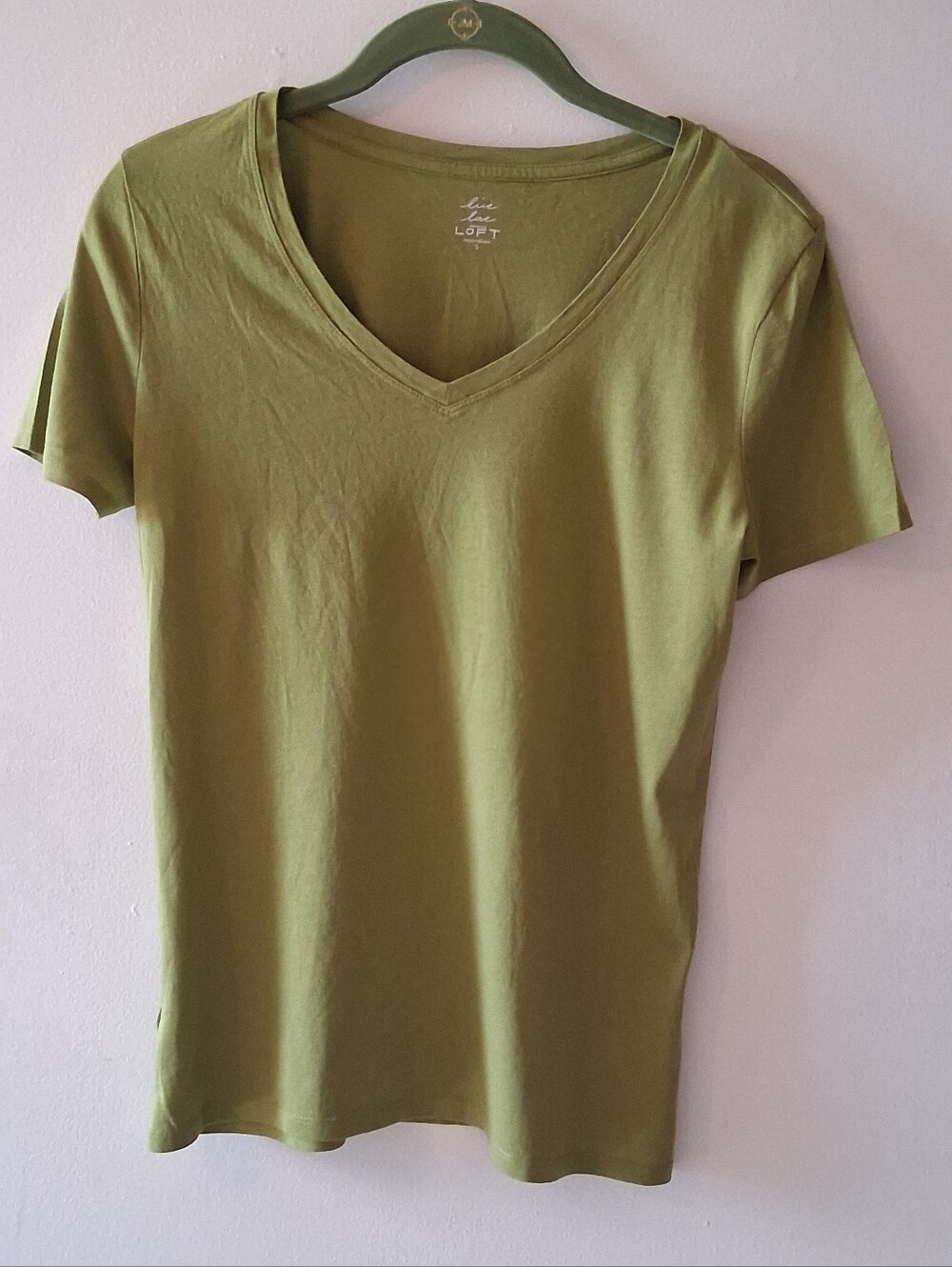 LOFT Live Love Loft Green V-Neck Short Sleeve Tee